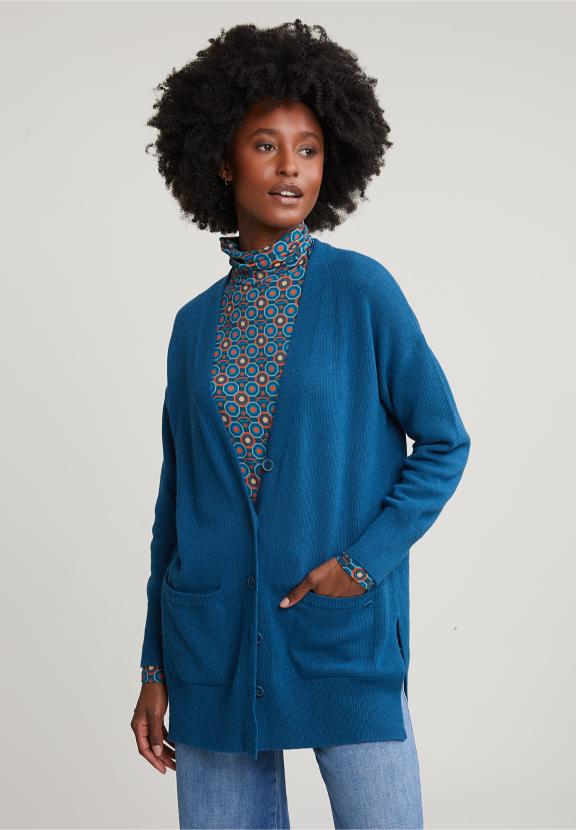 Blue V-Neck Buttoned Cardigan 2 Pockets - Bleu