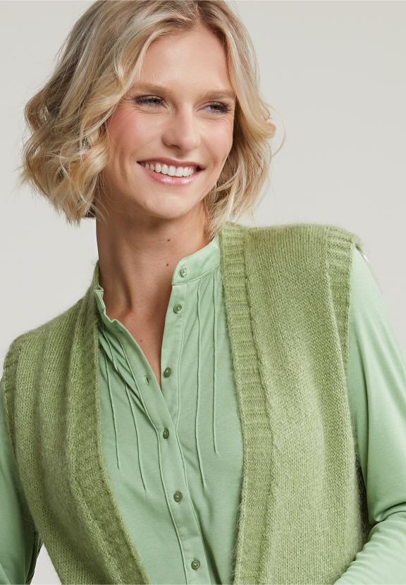 Green Sleeveless V-Neck Cardigan - Vert