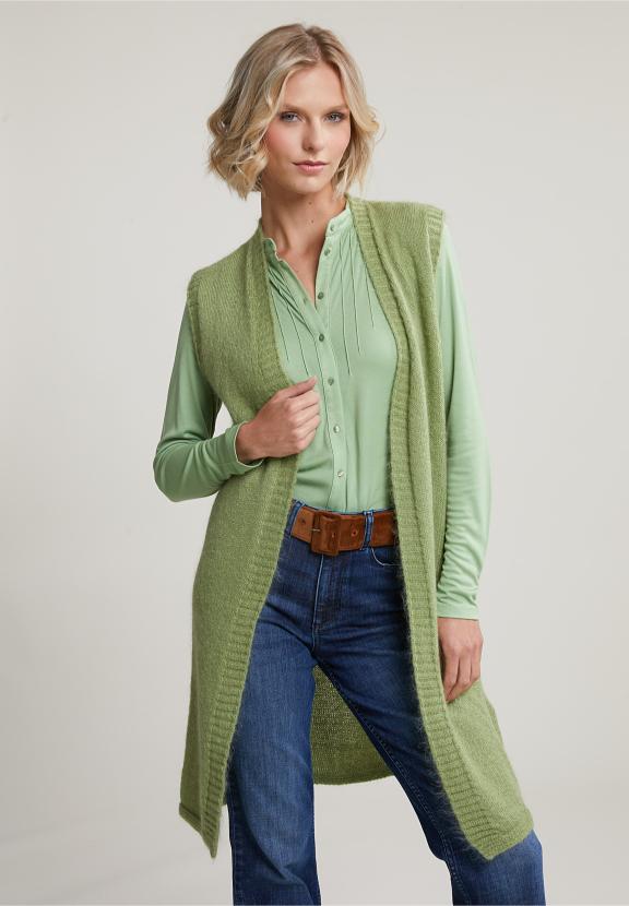 Green Sleeveless V-Neck Cardigan - Vert
