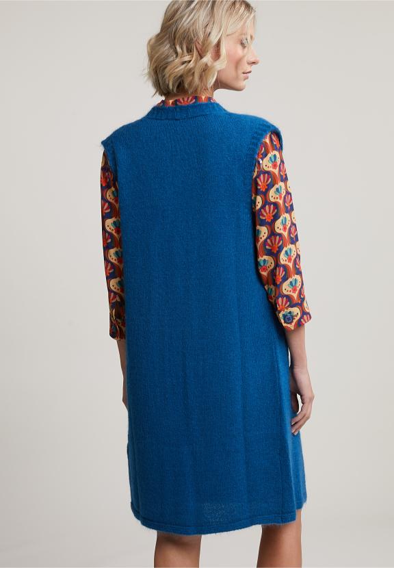 Blue Sleeveless V-Neck Cardigan - Bleu