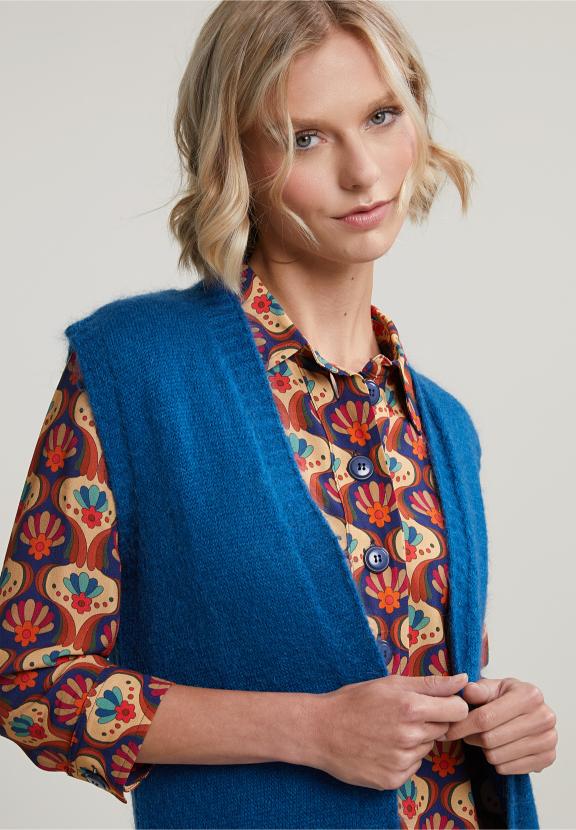 Blue Sleeveless V-Neck Cardigan - Bleu