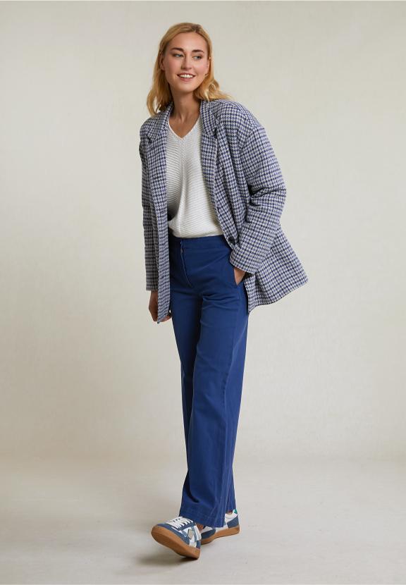 Blue/Beige Checked Coat Mock Neck - Multi