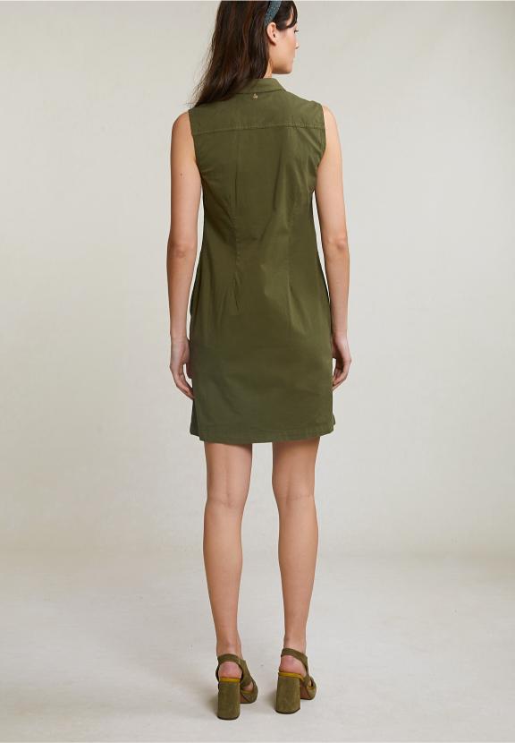 Khaki Sleeveless V-Neck Dress - Vert
