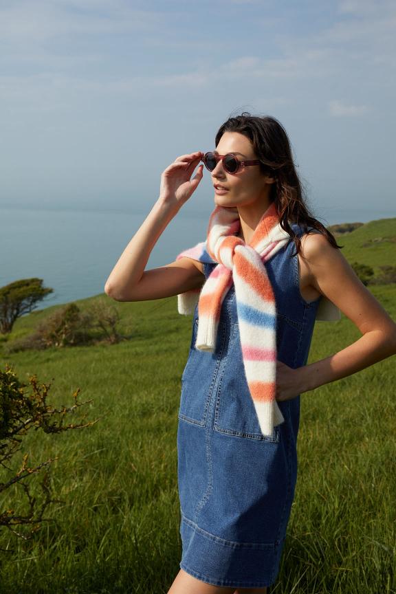 Blue V-Neck Denim Dress 2 Pockets - Denim