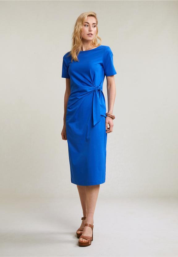 Blue Jersey Dress Short Sleeves - Bleu