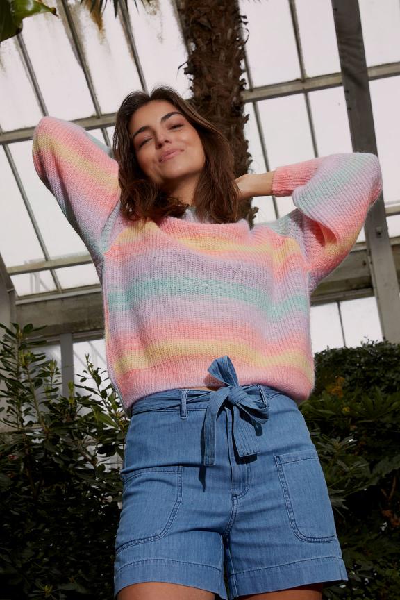 Blue Cotton Belted Short Applied Pockets - Denim