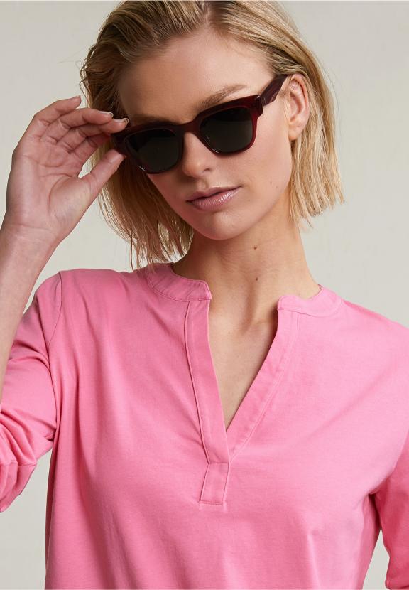 Pink V-Neck T-Shirt Long Sleeves - Rose