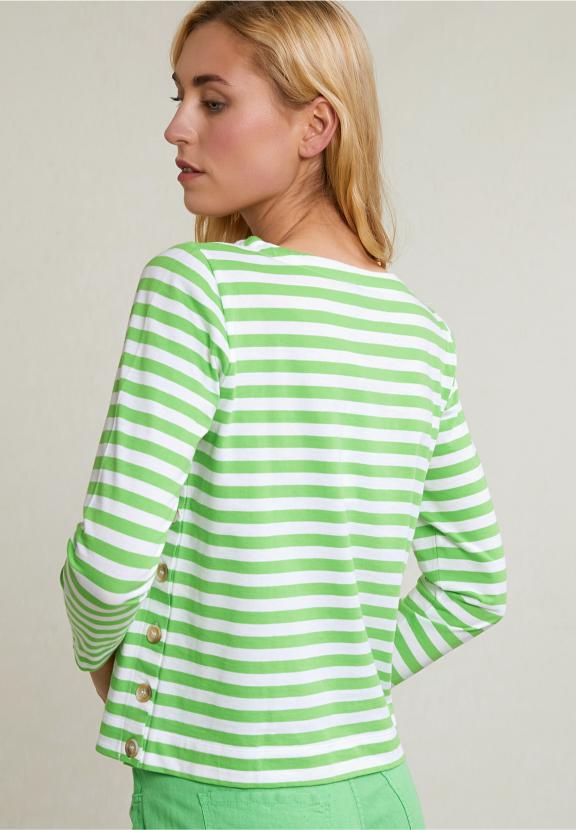 Off White/Green Striped T-Shirt Long Sleeves - Vert