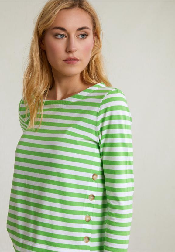 Off White/Green Striped T-Shirt Long Sleeves - Vert