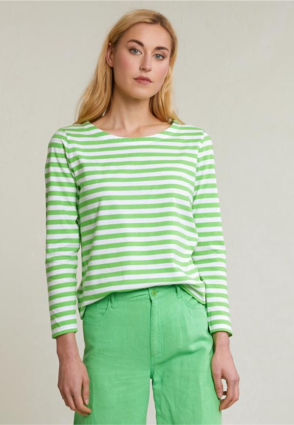 Off White/Green Striped T-Shirt Long Sleeves - Vert