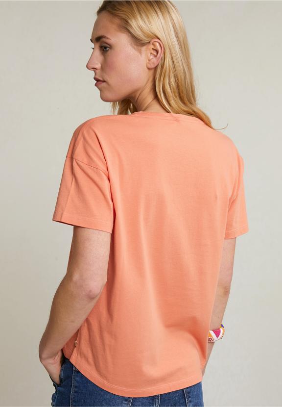 Orange Basic V-Neck T-Shirt Short Sleeves - Orange