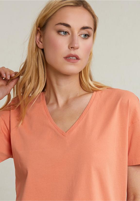 Orange Basic V-Neck T-Shirt Short Sleeves - Orange