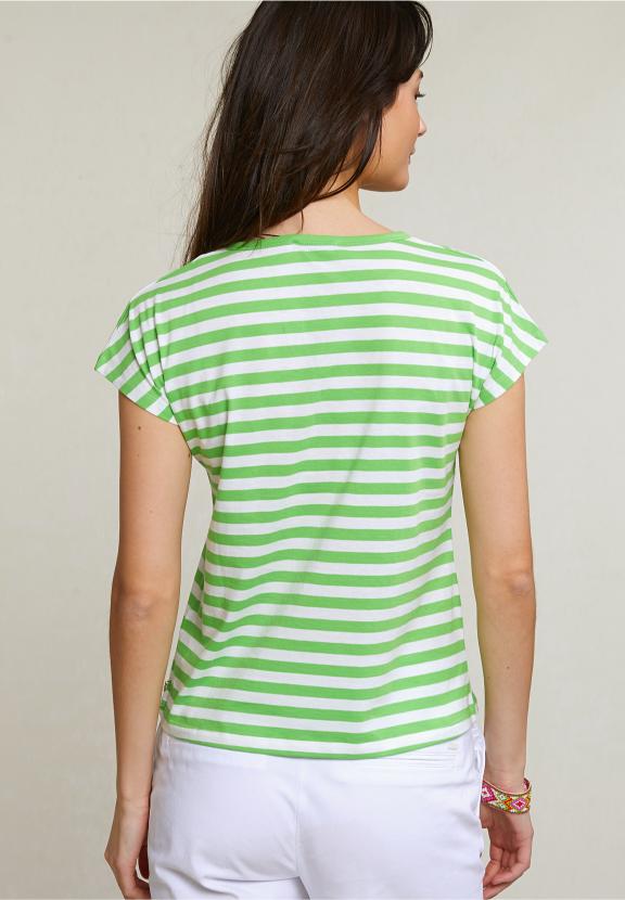 Green/White Striped V-Neck T-Shirt - Vert