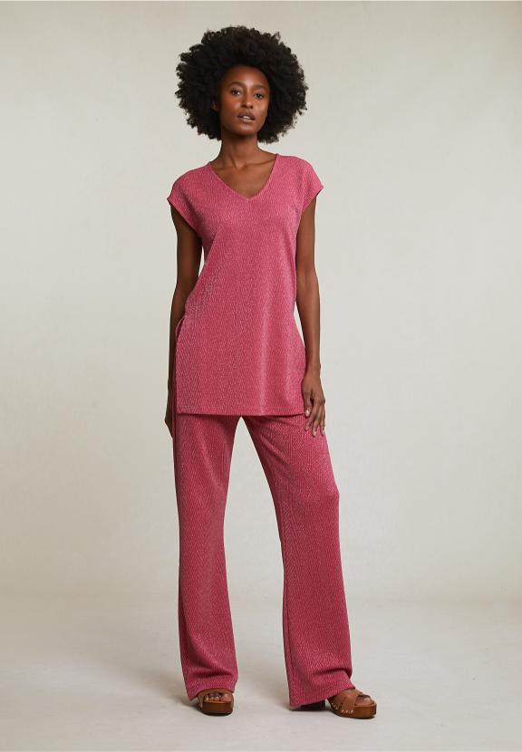 Fuchsia Sleeveless Glitter T-Shirt - Mix