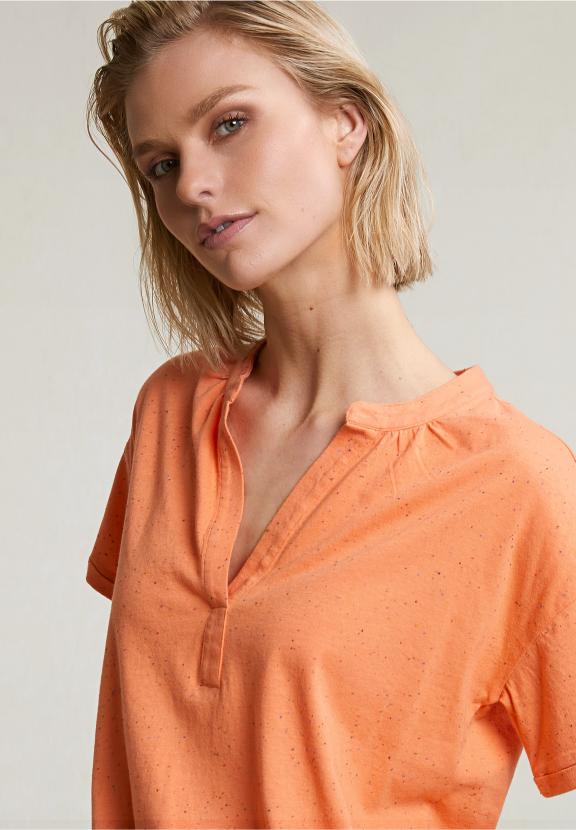 Orange Dotted V-Neck T-Shirt - Orange