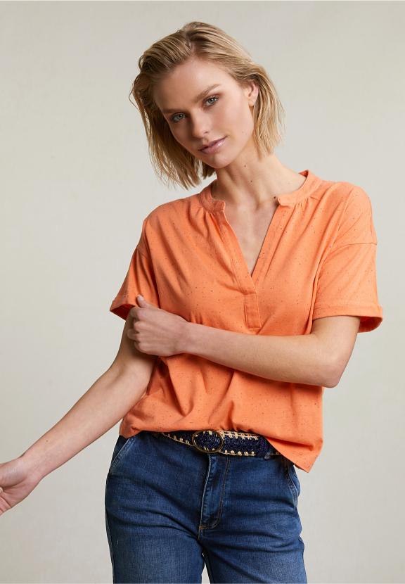 Orange Dotted V-Neck T-Shirt - Orange