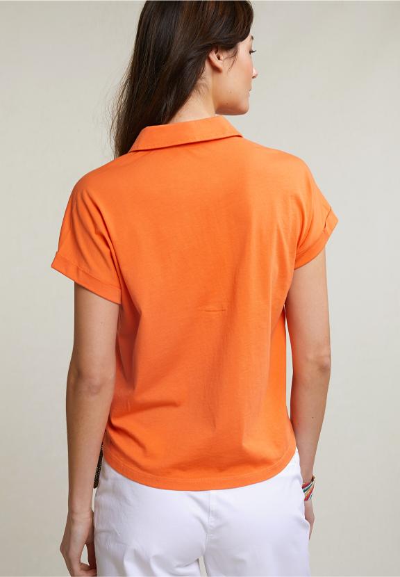 Orange V-Neck Polo T-Shirt Short Sleeves - Orange