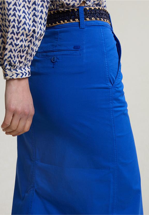 Blue Midi Stretch Skirt With Split - Bleu