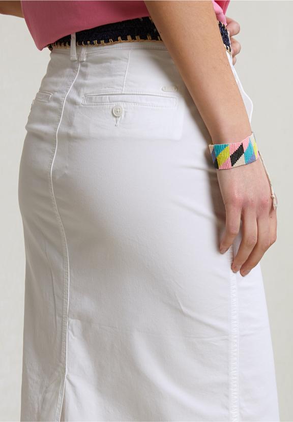 White Midi Stretch Skirt With Split - Blanc