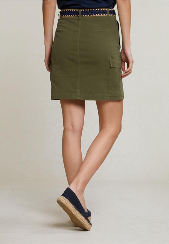 Khaki Short Skirt Applied Pockets - Vert