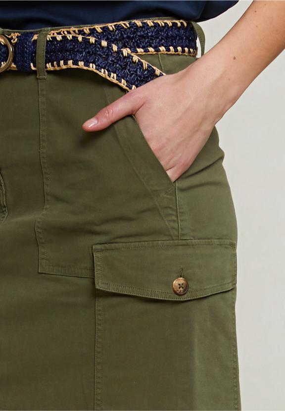 Khaki Short Skirt Applied Pockets - Vert