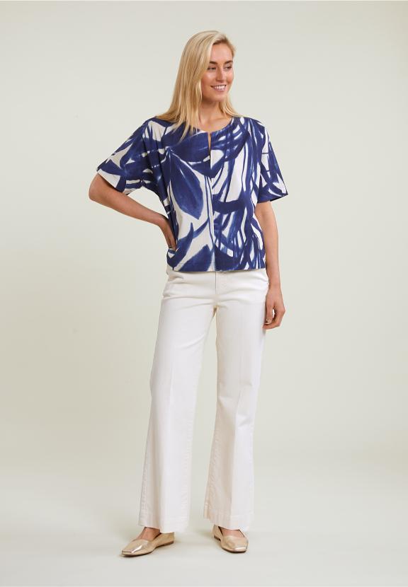 Blue/White Fantasy V-Neck Blouse - Mix