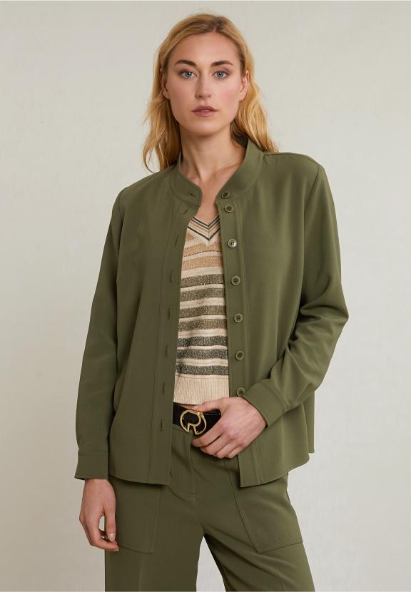 Khaki Buttoned Blouse Long Sleeves - Vert