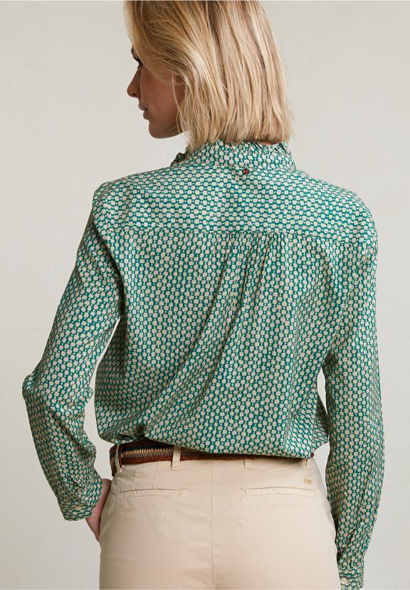 Green/Beige Ruffled Fantasy Blouse - Vert