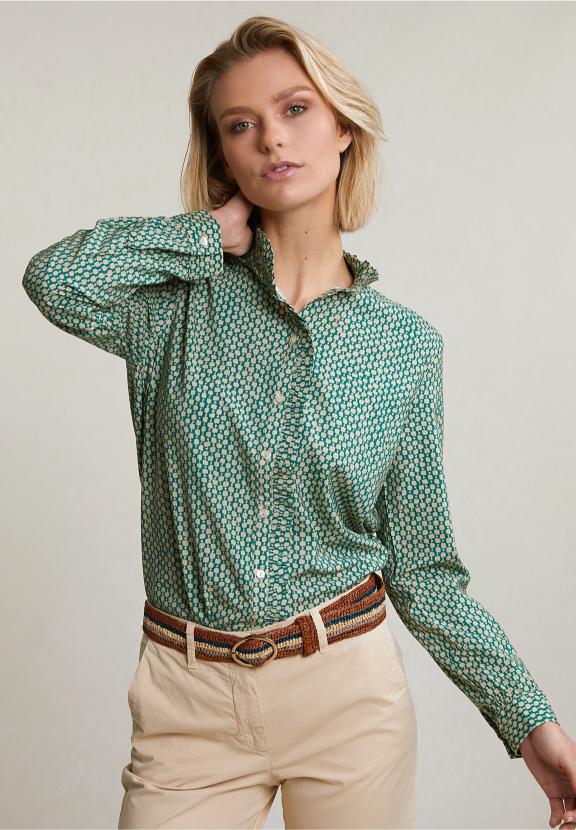 Green/Beige Ruffled Fantasy Blouse - Vert