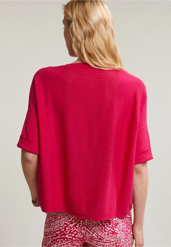 Fuchsia Crew Neck Sweater Detailed Back - Rose