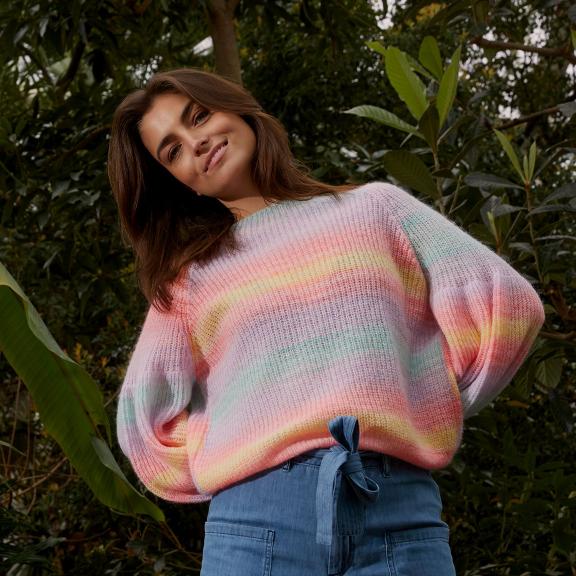 Multi Striped Crew Neck Sweater - Jaune