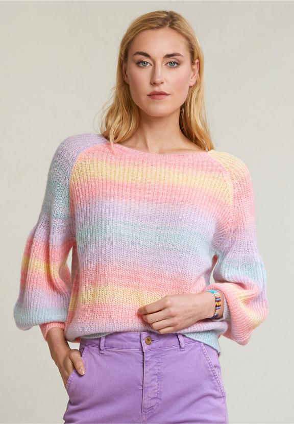 Multi Striped Crew Neck Sweater - Jaune