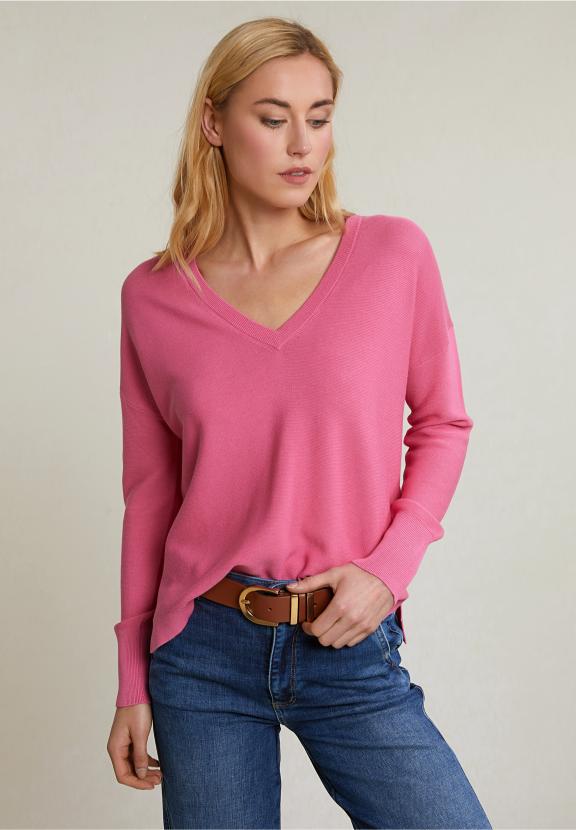 Pink Basic V-Neck Sweater Long Sleeves - Rose