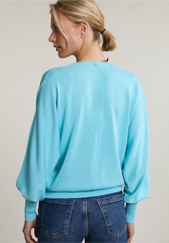 Turquoise V-Neck Sweater Long Sleeves - Bleu
