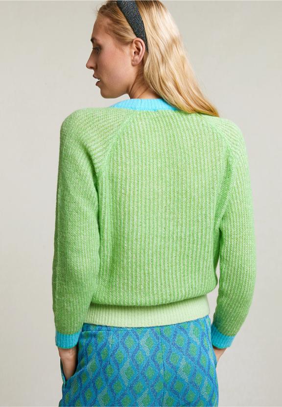 Green/Blue Crew Neck Sweater Long Sleeves - Vert