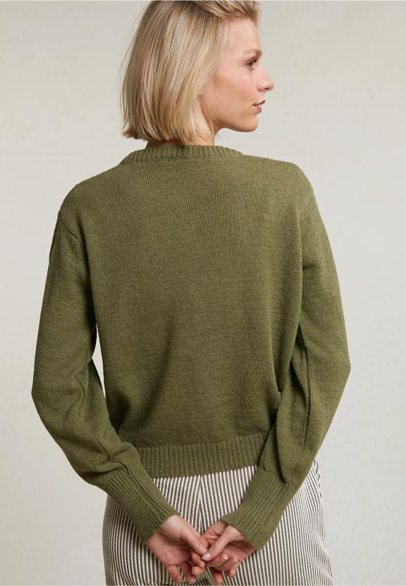 Khaki Buttoned Crew Neck Cardigan - Vert