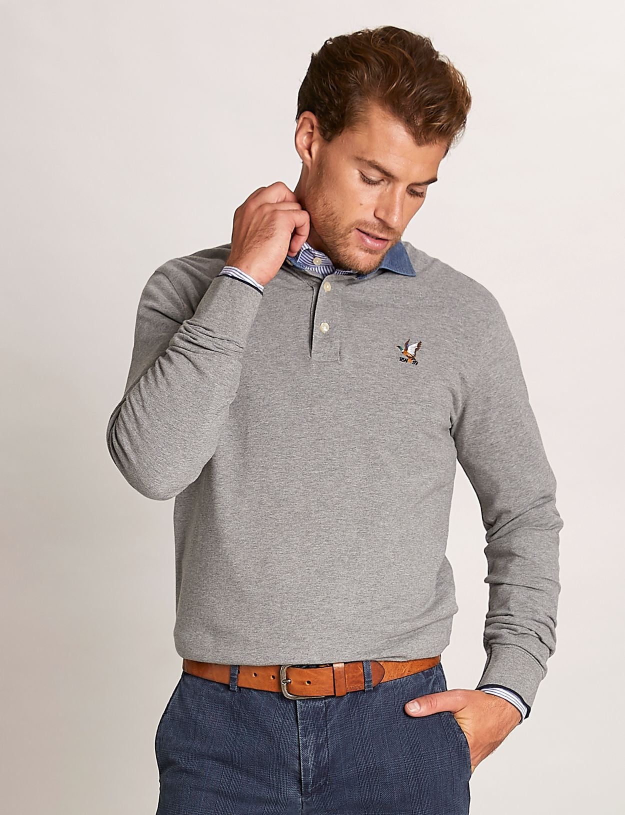 Homme Polo En Coton Sur Mesure De Couleur Grise - W