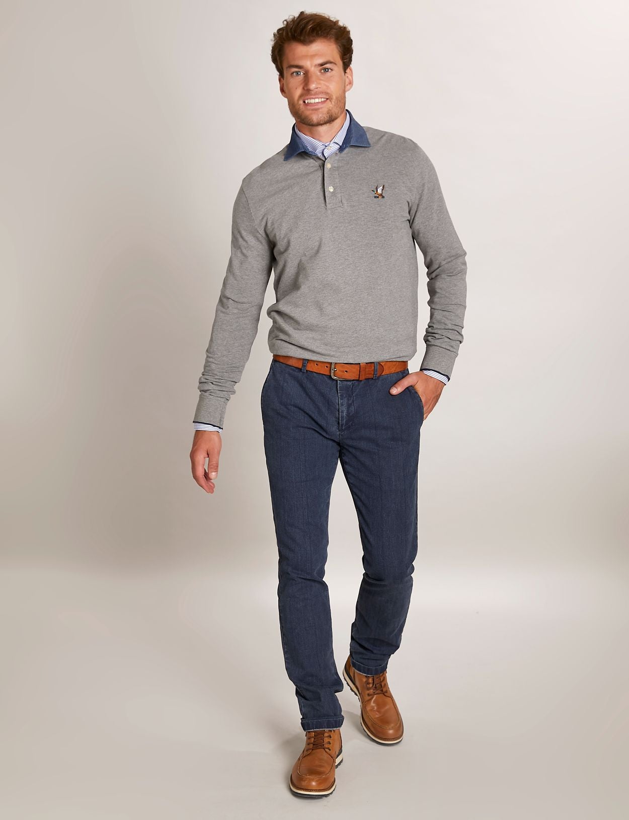 Homme Polo En Coton Sur Mesure De Couleur Grise - W