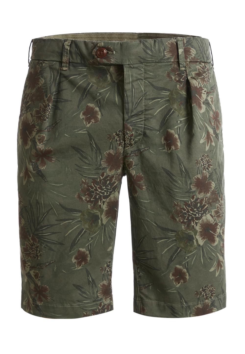 Shorts With Vintage Hibiscus Print - Green - W