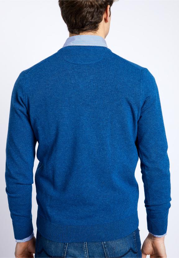 Basic V-Neck Pullover In Blue - Bleu