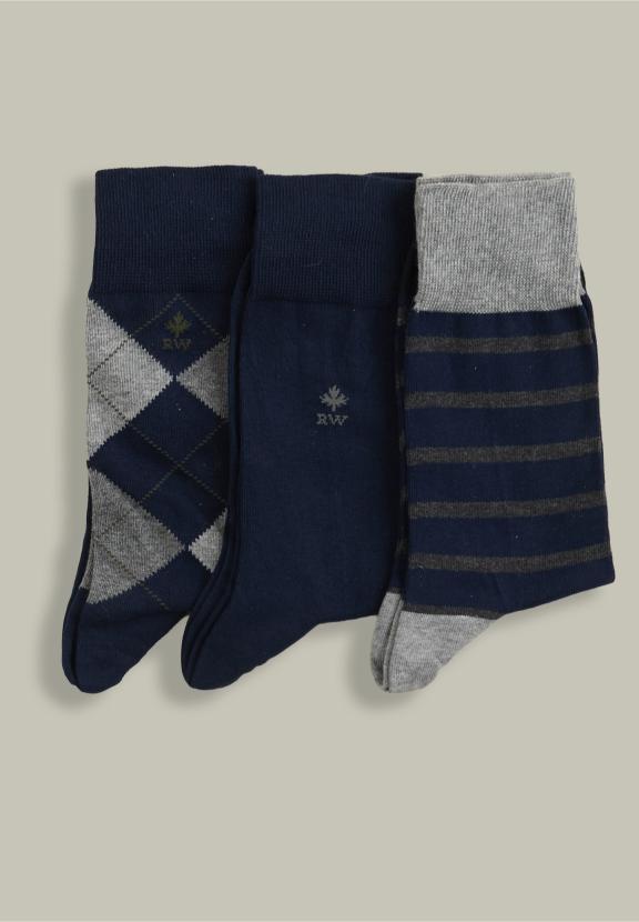 Cotton Socks 3-Pack Navy - Bleu