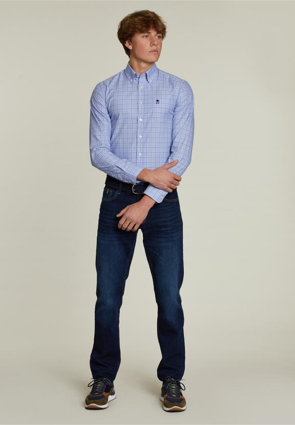 Custom Fit Checked Shirt With Pocket Blue/White - Multi