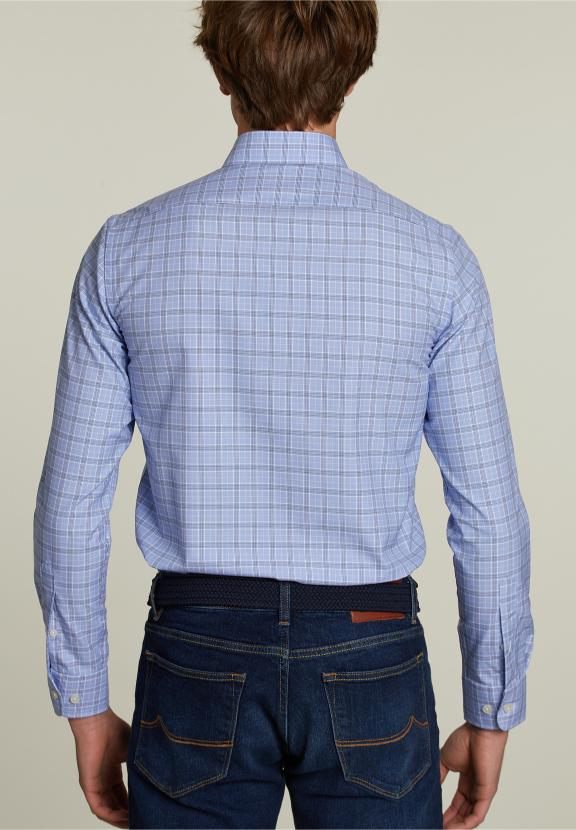 Custom Fit Checked Shirt With Pocket Blue/White - Multi