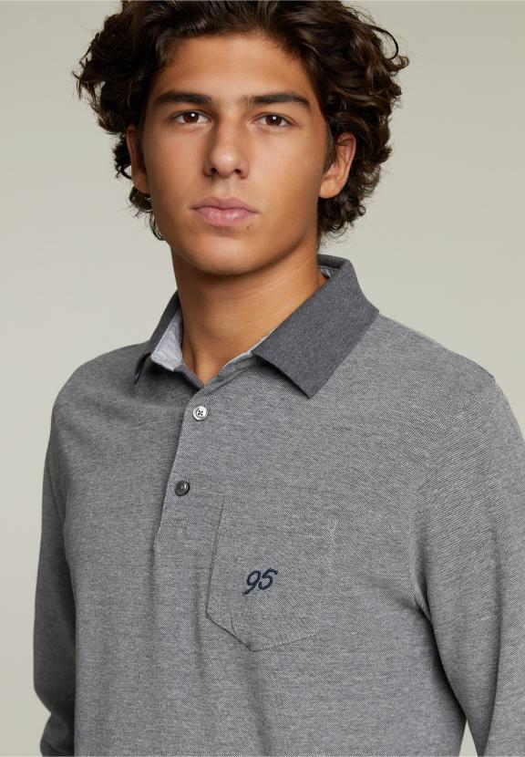 Custom Fit Cotton Polo With Pocket Graphite Mix - Gris