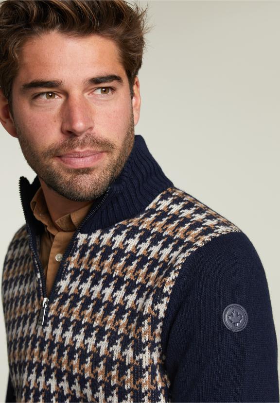 Slim Fit Woolen Sweater Navy/Caramel Mix - Bleu