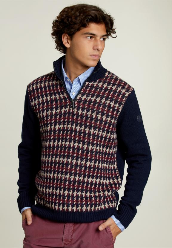 Slim Fit Woolen Sweater Navy/Montrose - Bleu