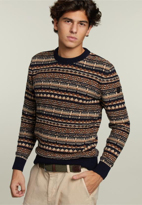 Pull Fantaisie en Laine Sur Mesure Bleu Marine - Bleu - W