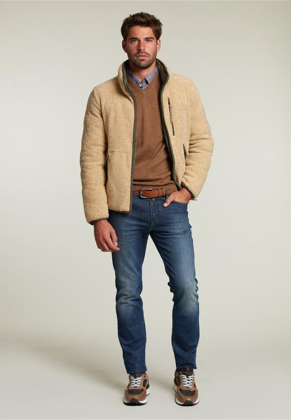 Pull en V sur mesure en mérinos Crumble Mix - Marron - W