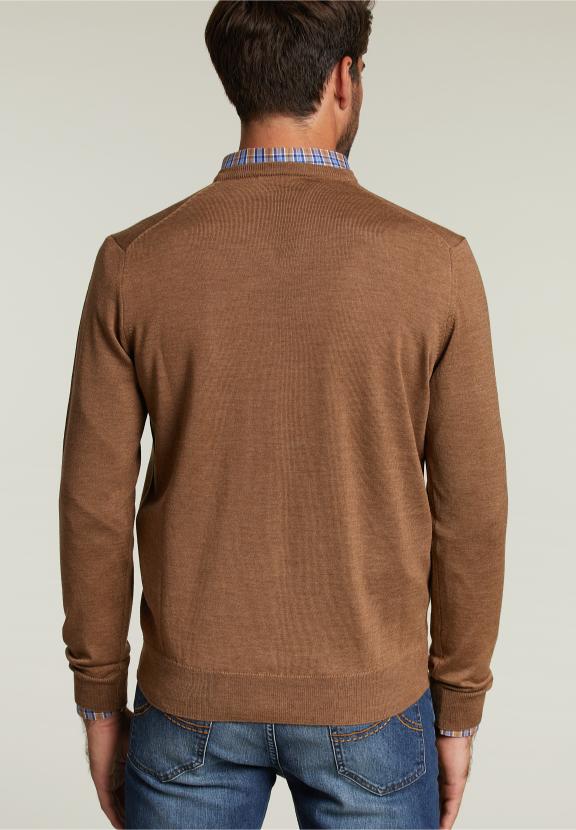 Pull en V sur mesure en mérinos Crumble Mix - Marron - W