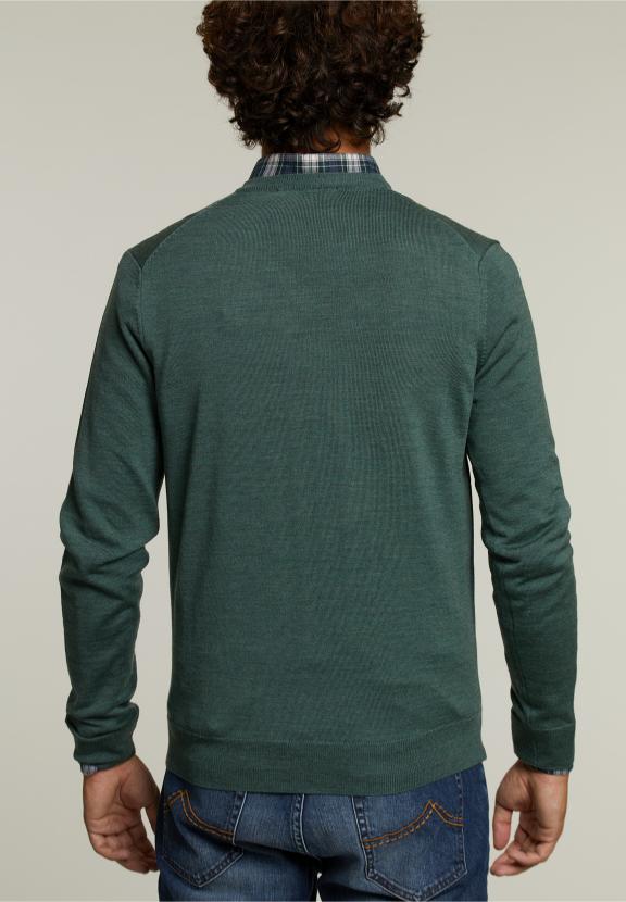 Pull en V sur mesure en mérinos Cottage Mix - Kaki - W